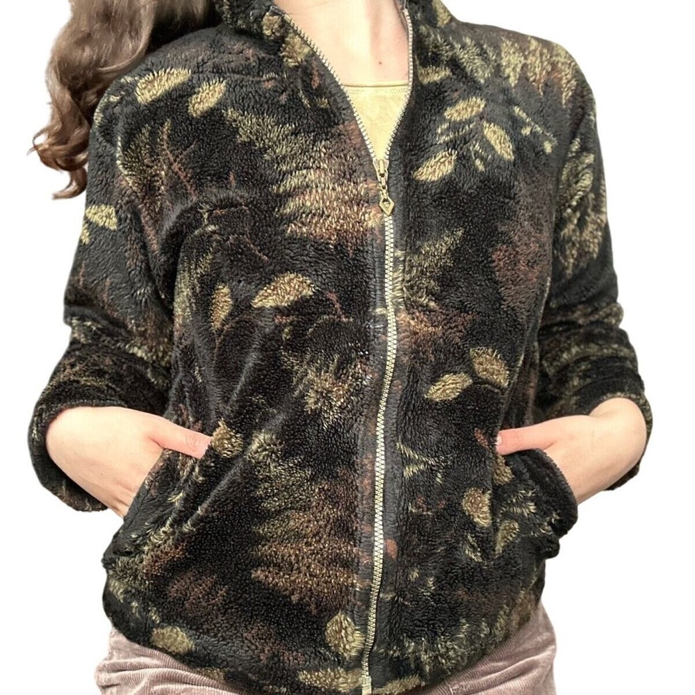 Vintage Medium Alps Fleece Full Zip Camo Nature Botantical Jacket